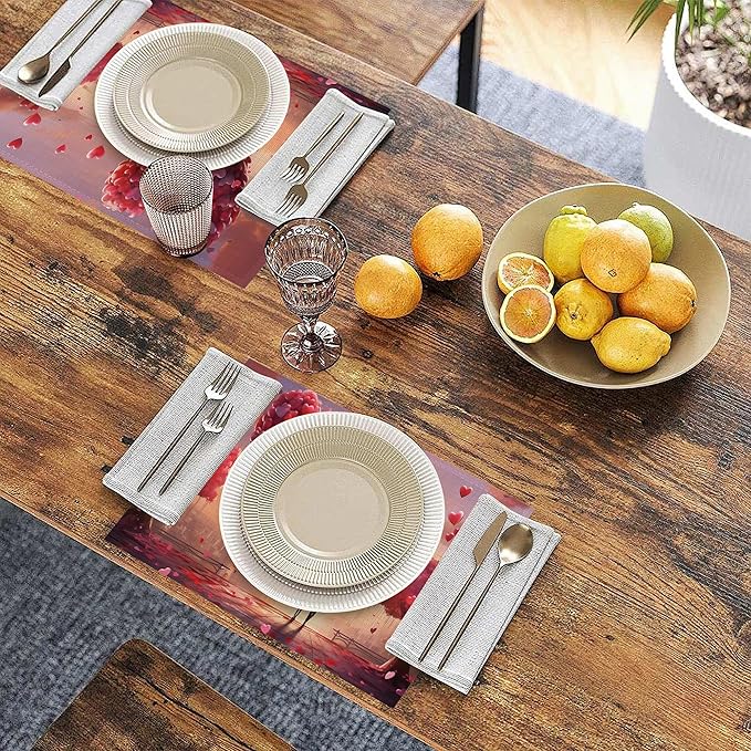 Valentines Day Placemats Set of 6, Valentines Love Heart Heat Resistant Washable Table Placemats for Christmas, Thanksgiving, Party, and Daily Dining