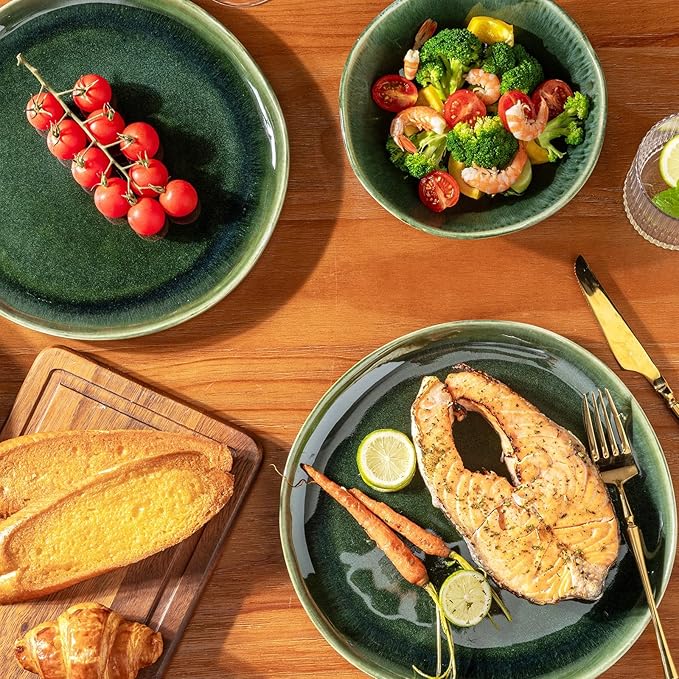 AmorArc Ceramic Plates Set of 6,8.5 Inch Handmade Reactive Glaze Stoneware Plates set for Dessert,Salad,Appetizer,Small Dinner Plates,Microwave & Dishwasher Safe,Scratch Resistant