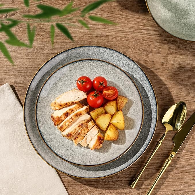 GBHOME Ceramic Dinnerware Sets for 6, 18 Pieces Stoneware Plates and Bowls Sets, Reactive Glaze Dish Set-Scratch Resistant, Dishwasher&Microwave Safe