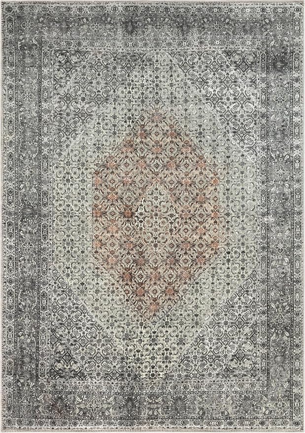 Keen Home Design 9x12 Rug - Machine Washable Area Rug with Non-Slip Backing, Ideal for Living Room, Dining Room, Bedroom - Vintage, Easy Clean, Durable, Low Pile - (9' x 12')