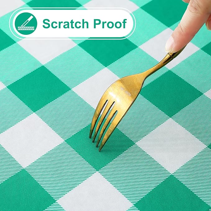misaya Square Waterproof Vinyl Table Cloth, Buffalo Flannel Backed Tablecloth, Wipeable Plastic Table Cover for Dinner, Kitchen, Outdoor (60" x 60", Green and White)