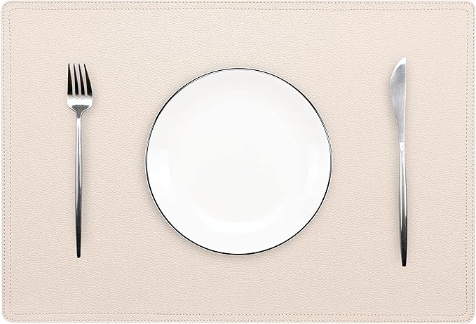 Set of 8 Faux Leather Placemats, PU Table Mats, Waterproof, Stain Resistant, Heat Resistant, Non-Slip Easy to Clean for Kitchen Dining Table,Conference Table, Beige