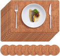 MOSAYT Placemats Set of 8, Heat Resistant Vinyl Place Mats with Coasters, Wipeable Washable 100% Waterproof Oil Proof Faux Leather Table Mats for Kitchen Dining Party Outdoor, 12" x 17", Orange