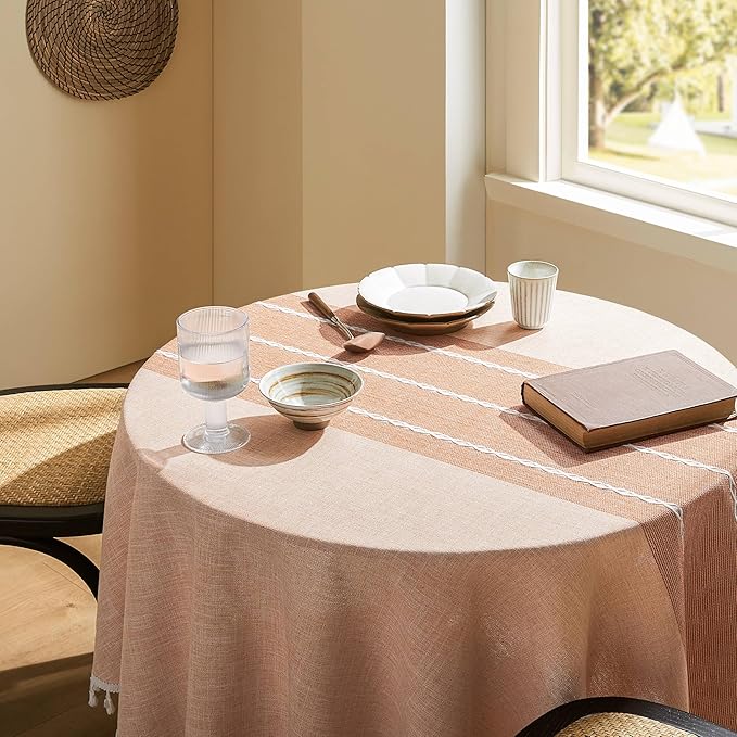 ZeeMart Contrast Linen Round Tablecloth 52 Inch Orange, Farmhouse Style Round Table Cloth Heavy Weight Burnt Orange Fall Tablecloths, Water Resistant Burlap Table Cloths