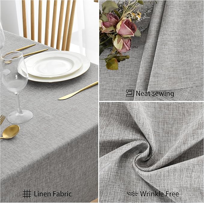 JIUZHEN Square Table Cloth Faux Linen Farmhouse Tablecloth Wrinkle and Stain Resistant Decorative Fabric Table Cover for Kitchen, Dining Room, Parties and Camping, Light Grey, 70 x 70 Inch