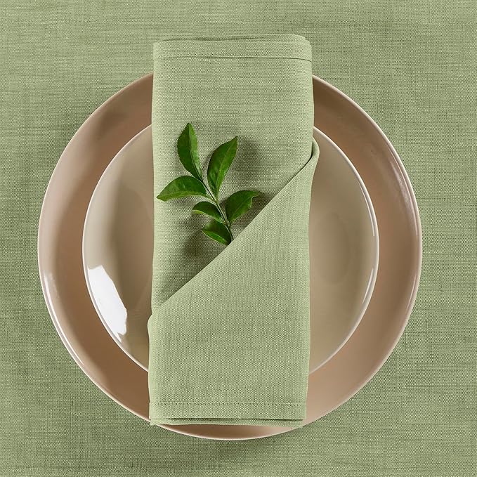 Solino Home Linen Cloth Napkins Set of 4-100% Pure Linen Chambray Olive Dinner Napkins 20 x 20 Inch for Spring, St Patricks Day - Athena, Handcrafted and Machine Washable