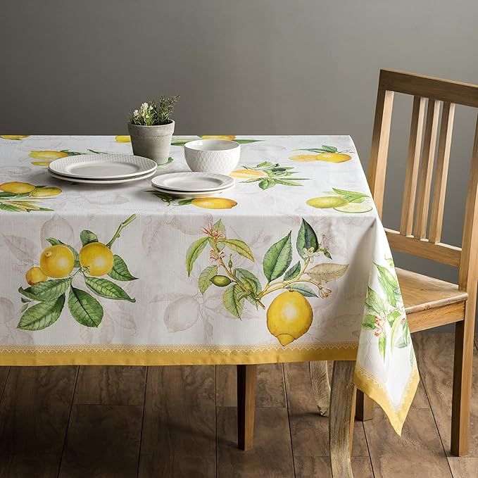 Maison d' Hermine Table Cloth Rectangle Table 100% Cotton 60 x 108 Inches Tablecloth Reusable Decorative for Dining Room Farmhouse Home Valentines Day Decorations Spring Summer - Limoncello