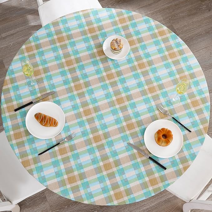 Walrus Round Vinyl Fitted Tablecloth with Flannel Backing Elastic Edge Design Table Cover Waterproof Oil-Proof PVC Table Cloth Stain-Resistant Best for 37"-44" Round