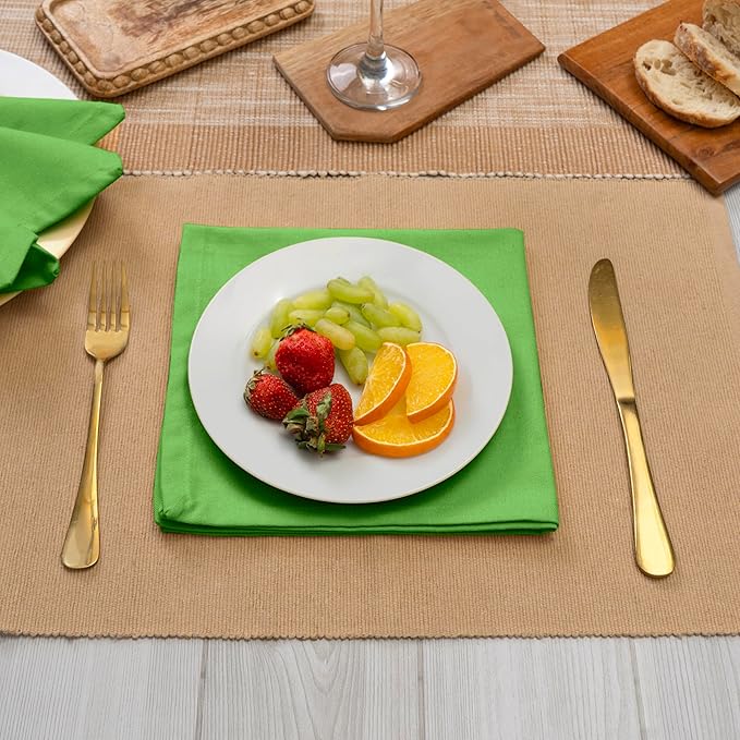 Blue Needles Solid Cloth Napkins Set of 6 Apple Green 100% Cotton Dinner Napkins 18x18 inches - Soft, Reusable, Absorbent & Washable Linen, Ideal for Christmas Events, Parties & Everyday Use