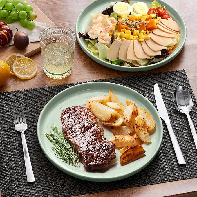 LIANYU Stoneware Dinner Plates Set of 6, 10.5’’ Ceramic Plates for Dessert, Salad, Steak, Pizza, Round Serving Dishes for Kitchen, Microwave, Oven & Dishwasher Safe, Scratch Resistant, Fog Green