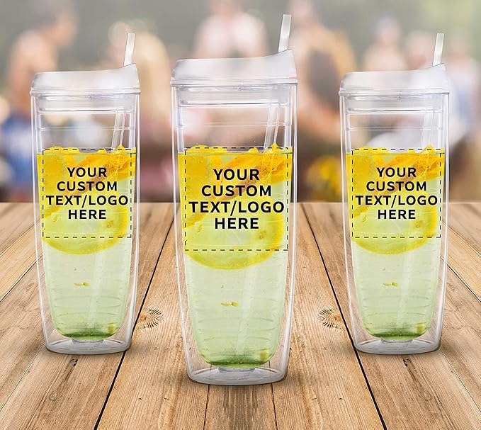 Custom Tall Orbit Acrylic Tumblers 20 oz. Set of 10, Personalized Bulk Pack - Perfect for Iced Coffee, Soda, Other Hot & Cold Beverages - Clear