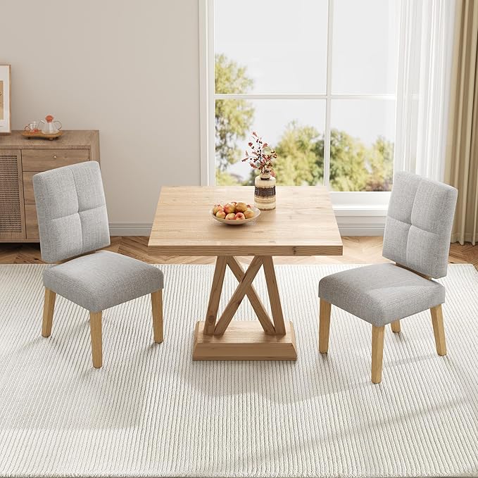 Wooden Dining Chairs Set of 2, Dining Room Chairs with Wood Legs, Cloud-Like Cushion & Reinforcement Structure Design for Kitchen/Living Room/Restaurant, Easy Assembly