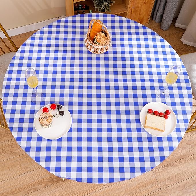 Walrus Round Vinyl Fitted Tablecloth with Flannel Backing Elastic Edge Design Table Cover Waterproof Oil-Proof PVC Table Cloth Stain-Resistant Best for 45"-56" Round