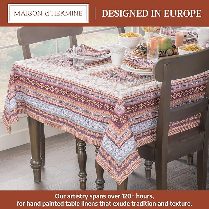 Maison d' Hermine Table Cloth Rectangle Table 100% Cotton 60 x 90 Inches Fall Tablecloth Reusable Everyday Use for Thanksgiving Christmas Decorations Dining Farmhouse Party (Fair Isle)