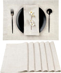 D'Moksha Homes Linen Placemats 14 x 19 Inch - Light Natural Placemats Set of 6-100% Pure Linen Table Place Mats for Valentines, Spring, Easter - Handcrafted and Machine Washable