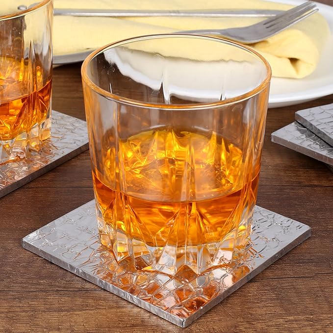 Premium Engraved Table Coaster, Drink Coasters Set of 12-4 Inch Coaster Set for Tabletop, Coffee Table Protection, Home Decor Accent, Non Slip Drink Mats (Silver) - ALPHA Living HOME