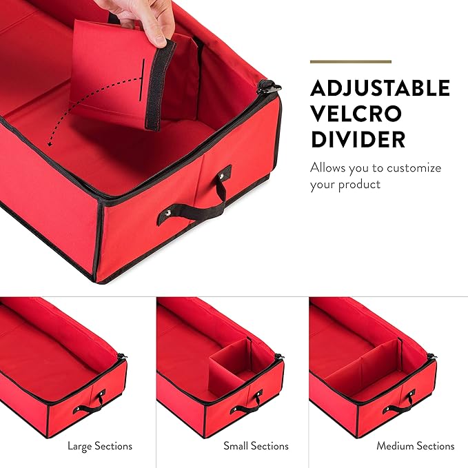 ZOBER Gift Wrapping Paper Organizer Storage - 40" Gift Wrap Storage Containers with Interior Pockets for Bows, Tags & Ribbons - Wrapping Paper Holder, 600D Oxford, Fits 24 Standard Rolls, Red/Black