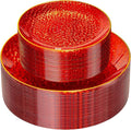 Rubtlamp 60 Pcs Red Plasitc Plates, Gold Red Disposable Plates, Fancy Party Plates, Hammered Plastic plates Include 30 Dessert Platos, 30 Dinner Platos for Party