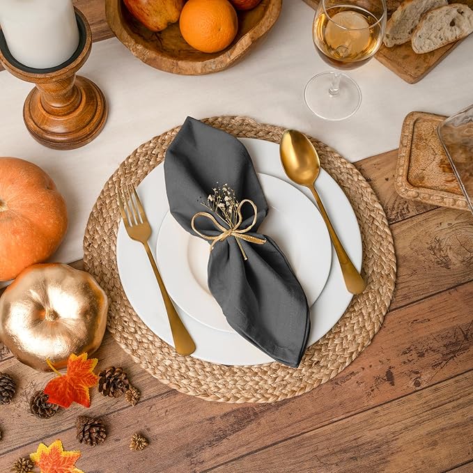 Blue Needles Solid Cloth Napkins Set of 12 Grey 100% Cotton Dinner Napkins 18x18 inches - Soft, Reusable, Absorbent & Washable Linen, Ideal for Wedding Events, Parties & Everyday Use