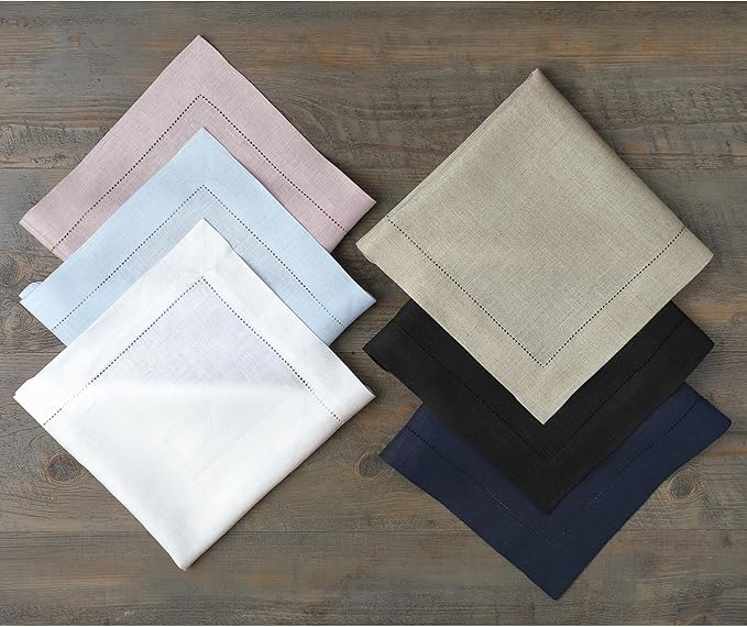 Solino Home Linen Napkins Set of 4 - Classic Hemstitch 100% Pure Linen Royal Blue Dinner Napkins Cloth 20 x 20 Inch - Handcrafted and Machine Washable - Winter, Spring