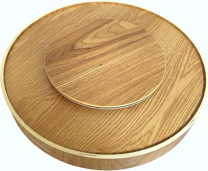 i-lan 16 Inch Large Wooden Lazy Susan Turntable - Wood Rotating Serving Tray for Dining Table & Countertop, Round Table Top Organizer with Handles, High Edges & Non-Slip Base