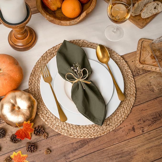 Blue Needles Solid Cloth Napkins Set of 6 Olive Green 100% Cotton Dinner Napkins 18x18 inches - Soft, Reusable, Absorbent & Washable Linen, Ideal for Christmas Events, Parties & Everyday Use