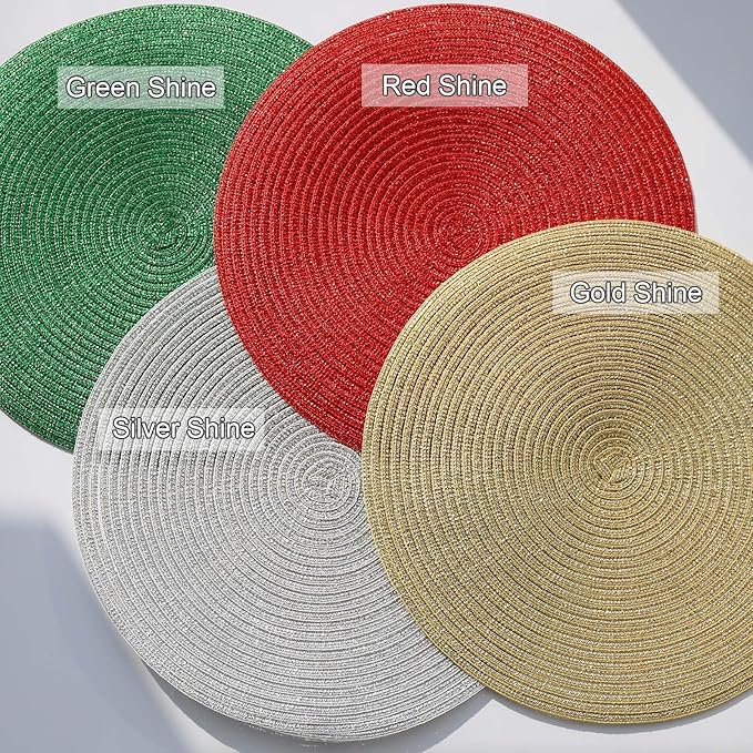 AHHFSMEI Round Braided Placemats 15 Inch Round Table Mats for Dining Tables Natural Woven Heat Resistant Place mats Set of 6 (Red Shine)