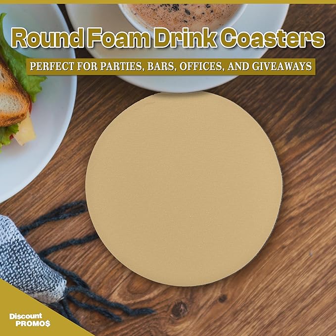10 Round Foam Bud Coasters Pack, 4 inch - PU Foam, Party Favor - Khaki