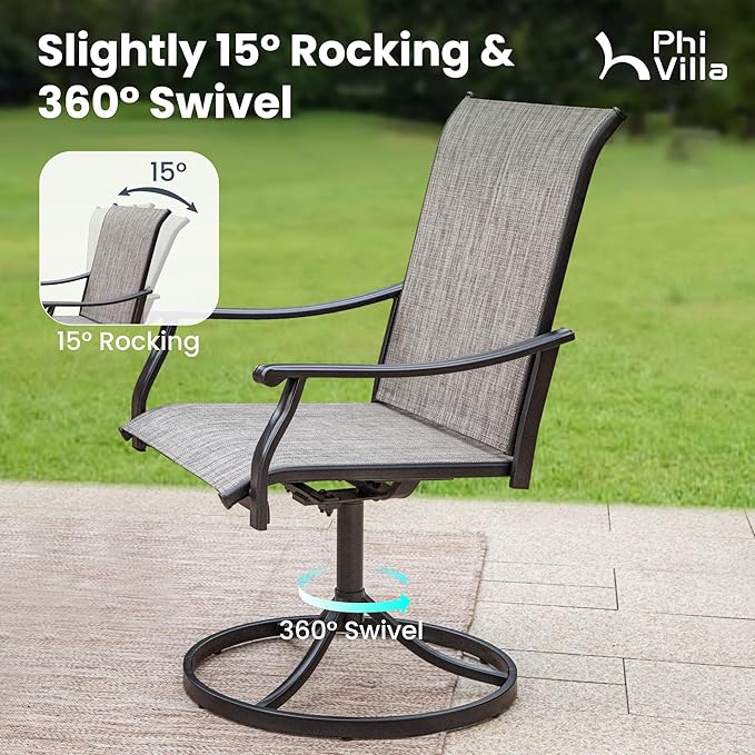 PHI VILLA Swivel Outdoor Chair Set of 6,Patio Swivel Rocking Chairs with Textilene Fabric and Metal Frame for All Weather,Outdoor Dining Chairs for Garden