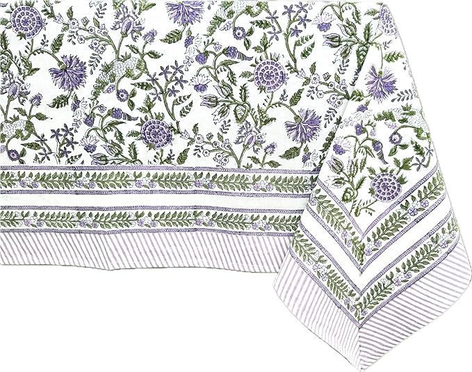 ATOSII Mahoka 100% Cotton Rectangle Fall Tablecloth, Handblock Floral Linen Table Cloth for Kitchen Dining Table I Parties Wedding Outdoors Holidays I Fall Home Decor 60 X 90 Inches I 6 Seater