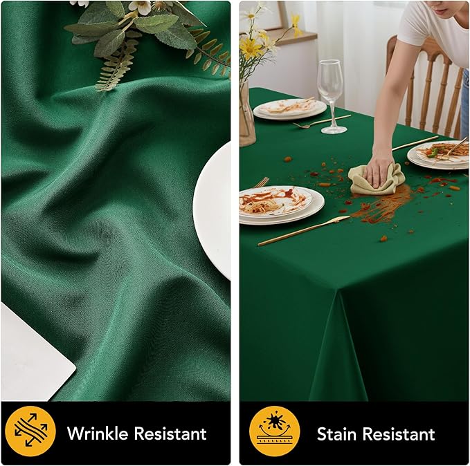 10-Pack Hunter Green Tablecloths for Rectangle Tables, 70 x 120 Inches, Stain-Resistant Polyester Fabric for 6 Foot Tables - Washable Table Covers for Weddings, Birthday Parties, Events