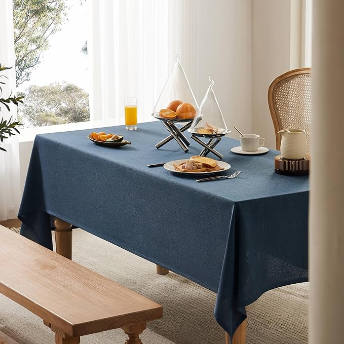 Linen Tablecloth for Rectangle Table, 60x84 Inch Navy, Farmhouse Style Navy Blue Tablecloth, Water Resistant Burlap Tablecloths for Dining Table Farmhouse Kitchen