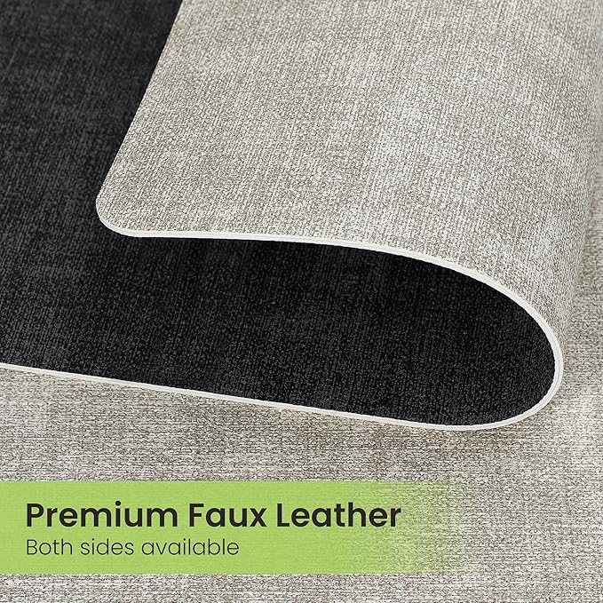 Placemats Set of 4, Faux Leather Heat Resistant Wipeable Placemats, Dual Sided Waterproof Washable Table Mats with Coaster, Suitable for Kitchen, Dining, Table Decor (4, Black Light Gray)