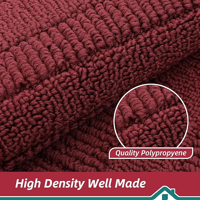 BEQHAUSE 30x18 Inch Kitchen Rug Mat Durable Kitchen Rugs Non-Slip Washable Absorbent Kitchen Mats for Floor Dirt-Resistant Semicircular Kitchen Mat (Red)