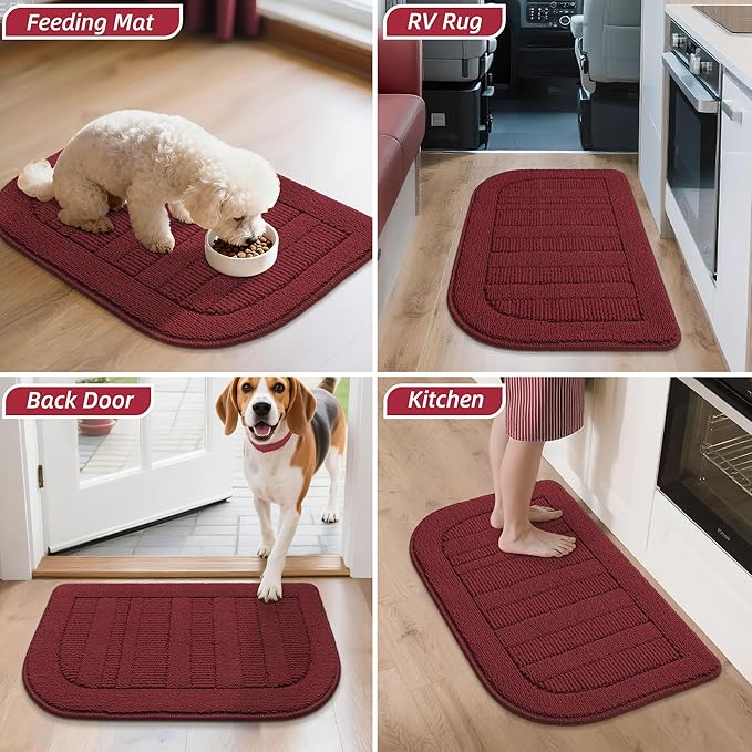BEQHAUSE 24x36 Inch Kitchen Rug Mat Durable Kitchen Rugs Non-Slip Washable Absorbent Kitchen Mats for Floor Dirt-Resistant Semicircular Kitchen Mat (Red)