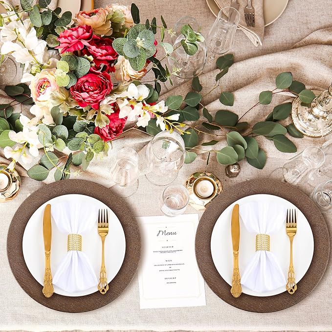Mifoci 100 Pcs Faux Wooden Charger Plates 13 Inch Round Rustic Plastic Plates Antique Design Bulk Decorative Chargers for Dinner Tray for Wedding Dinner Table Farmhouse Party Event (Brown)