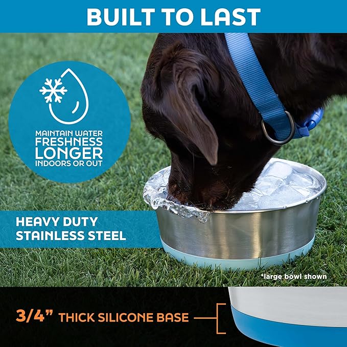 Master Pet Supply Stainless Steel Dog Bowls Set of 2 with Extra Thick Silicone Base - 16 Cup (128 oz) Emerald Sea, Non-Slip, Dishwasher Safe Metal Bowls, Pet Dog Food Bowl for Dogs, Cats, Anti Rust