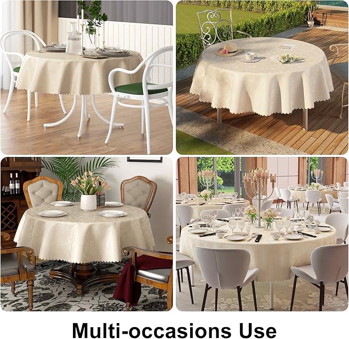 Smiry Round Table Cloth, Waterproof Heavy Duty Vinyl Tablecloths, Wipeable Washable Table Cover for Kitchen and Dining Room (Beige, 70" Round)