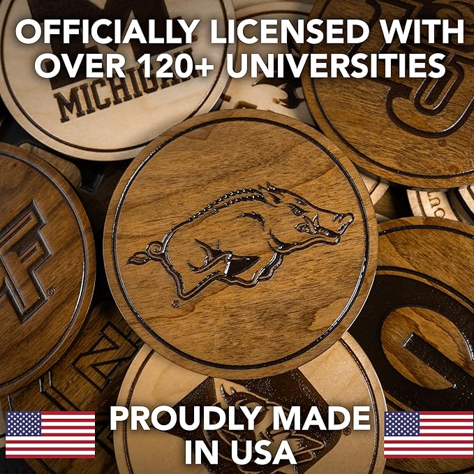 LazerEdge Hampden Sydney Tigers Wooden Coaster Set - Cherry Wood - Officially Licensed Product - 4-Pack
