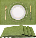 homing Cotton Linen Placemats Set of 4, Cloth Washable Farmhouse Dining Table Mats for Indoors & Outdoors, Easy to Clean, Grass Green, 13 x 19 Inch
