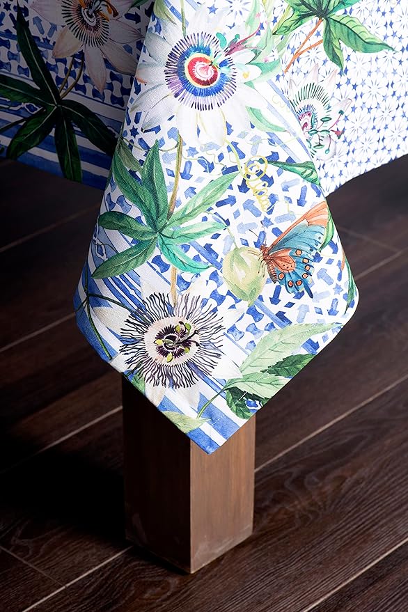 Maison d' Hermine Table Cloth Square Table 100% Cotton 54 x 54 Inches Tablecloth Reusable Decorative for Dining Room Farmhouse Home Valentines Day Decorations Spring Summer - Passiflora