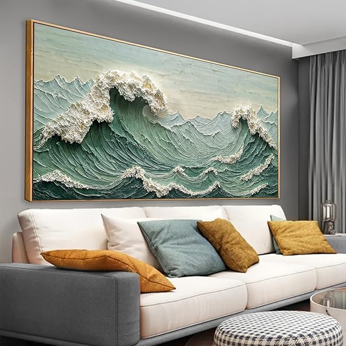 Sea Wave Abstract Green Wall Art For Living Room Artwork Canvas Art Wall Decor Painting Abstract Wall Decor Print Picture For Bedroom Office Hotel Home Wall Decoration 24 X 48 Inch With Framed