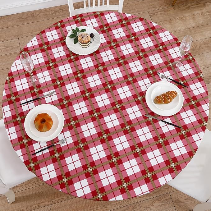 Walrus Round Vinyl Fitted Tablecloth with Flannel Backing Elastic Edge Design Table Cover Waterproof Oil-Proof PVC Table Cloth Stain-Resistant Best for 32"-36" Round