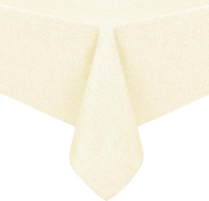 Hiasan Faux Linen Rectangle Tablecloth - Wrinkle and Stain Resistant Washable Table Cloth for Kitchen Dining Room Holiday Table Cover for Dinner, Champagne, 70 x 108 Inch