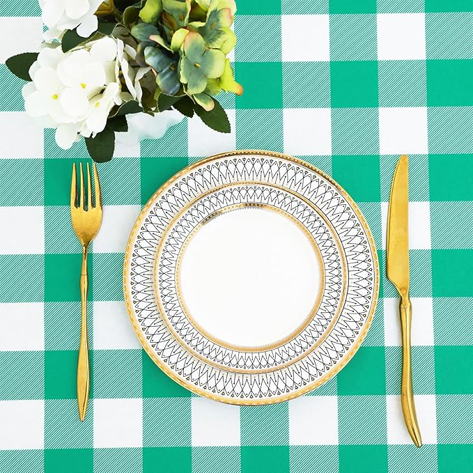 misaya Rectangle Waterproof Vinyl Table Cloth, Buffalo Flannel Backed Tablecloth, Wipeable Plastic Table Cover for Dinner, Kitchen, Outdoor (60" x 102", Green and White)