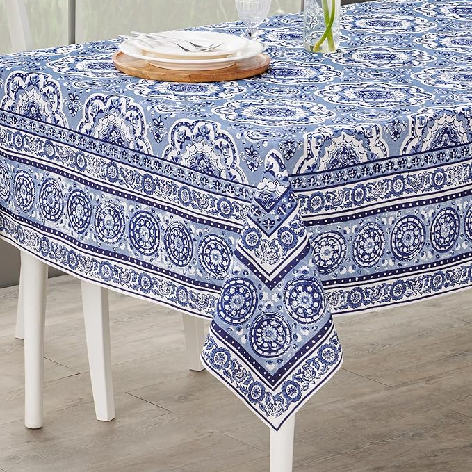 Maison d' Hermine Table Cloth Rectangle Table 100% Cotton 60 x 90 Inches Tablecloth Reusable Decorative for Dining Room Farmhouse Home Valentines Day Decorations Spring Summer - Melodie Bleue