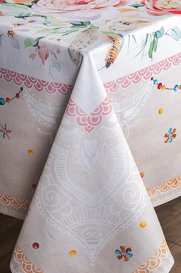Maison d' Hermine Table Cloth Rectangle Table 100% Cotton 54 x 72 Inches Tablecloth Reusable Decorative for Dining Room Farmhouse Home Valentines Day Decorations Spring Summer - Ibiza - Beige