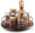 10" Acacia Wood Lazy Susan Turntable with Metal Frame for Table Top - Wooden Serving Tray Rotating for Kitchen Counter - Centerpiece Organizer Storage Food Bin Container for Pantry, Fridge, Cabinet