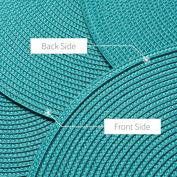 AHHFSMEI Round Braided Placemats 15 Inch Round Table Mats for Dining Tables Natural Woven Heat Resistant Place mats Set of 6 (Turquoise)
