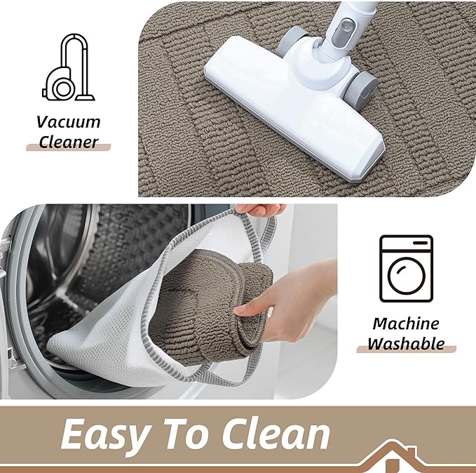 BEQHAUSE 30x18 Inch Kitchen Rug Mat Durable Kitchen Rugs Non-Slip Washable Absorbent Kitchen Mats for Floor Dirt-Resistant Semicircular Kitchen Mat (Taupe, 2PCS)